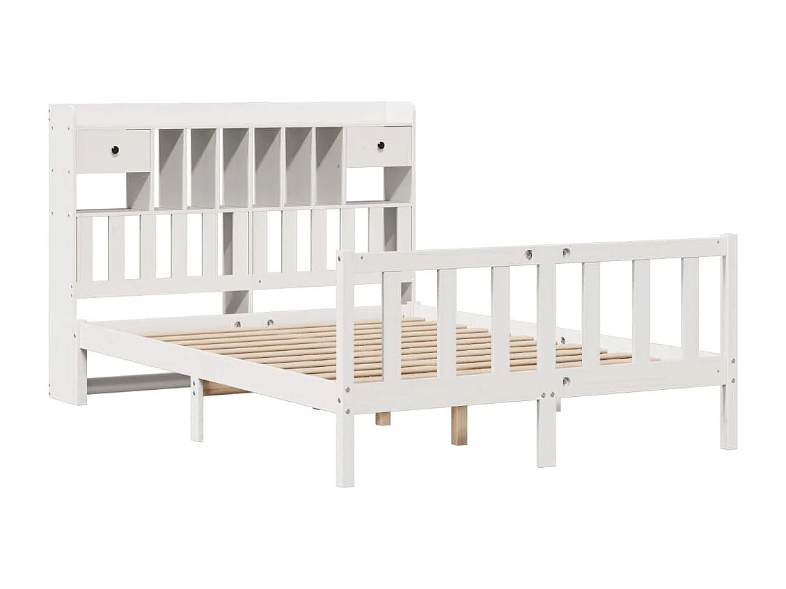 Lit bibliothèque sans matelas blanc 140x190 cm bois pin massif