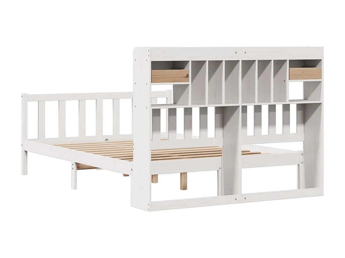 Cama com estante sem colchão 140x190 cm pinho maciço branco