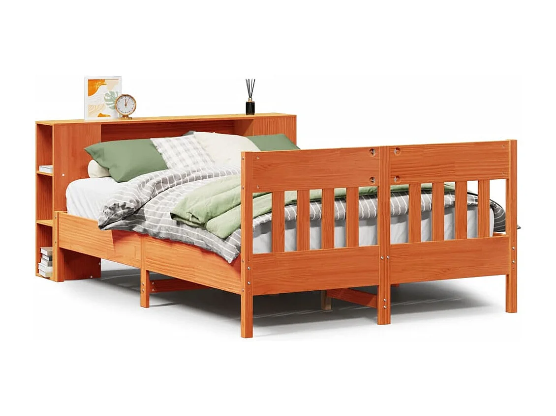 Cama con estantería sin colchón madera maciza marrón 120x190 cm
