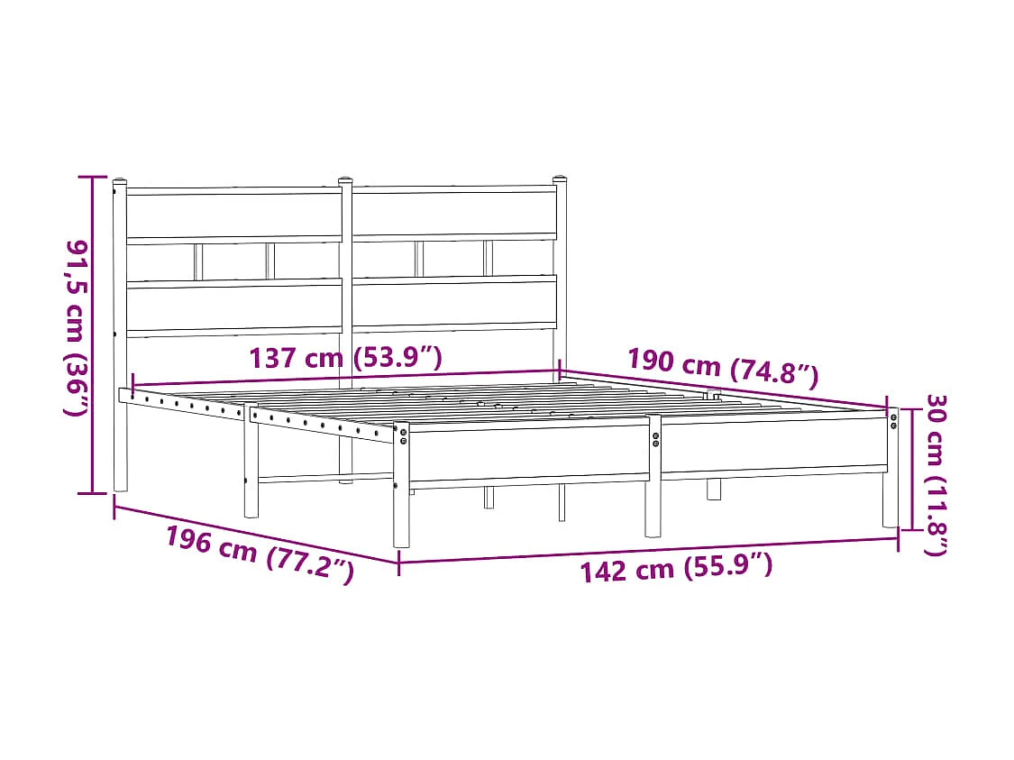 Cadre de lit sans matelas chêne marron 137x190 cm