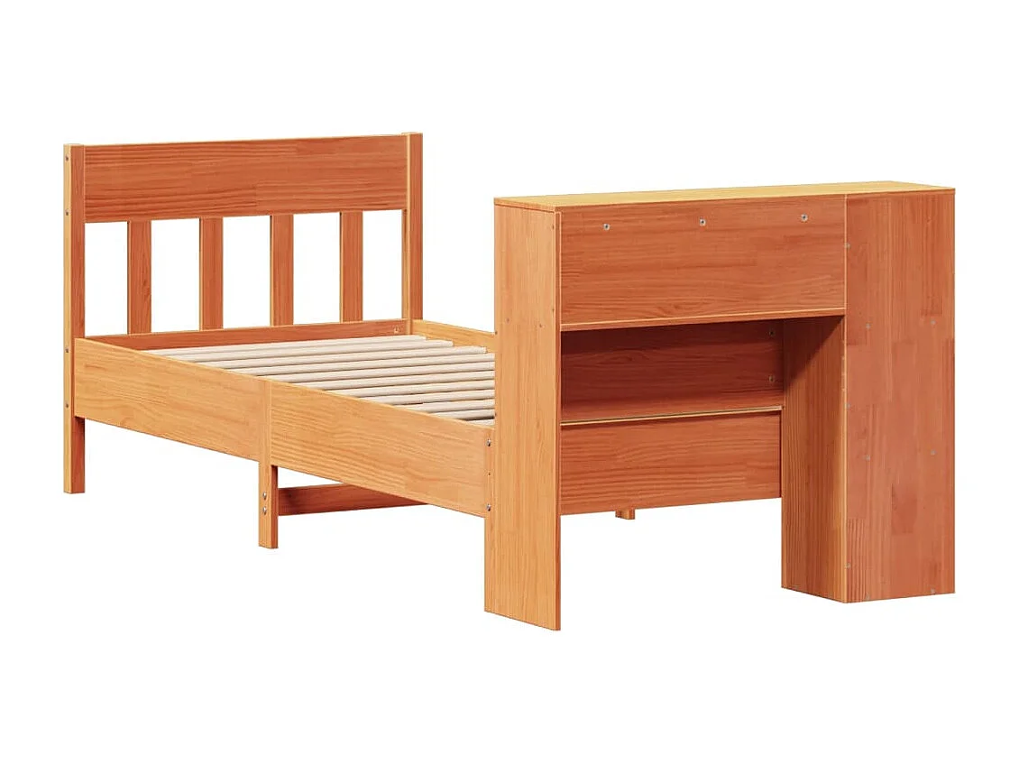 Cama com estante sem colchão 100x200cm pinho maciço castanho-mel