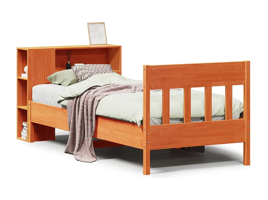 Lit bibliothèque sans matelas cire marron 100x200 cm pin massif
