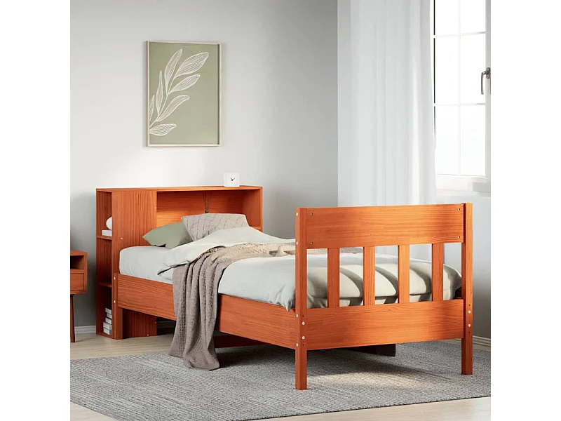 Cama con estantería sin colchón madera maciza marrón 100x200 cm