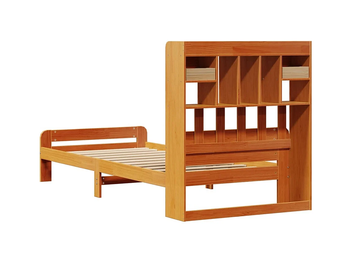 Cama com estante sem colchão 75x190cm pinho maciço castanho-mel