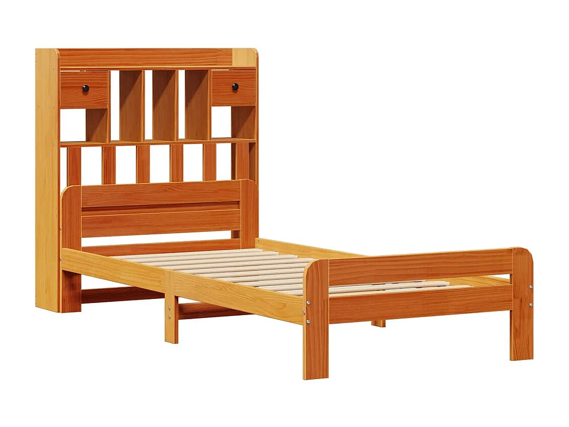 Lit bibliothèque sans matelas cire marron 75x190 cm pin massif
