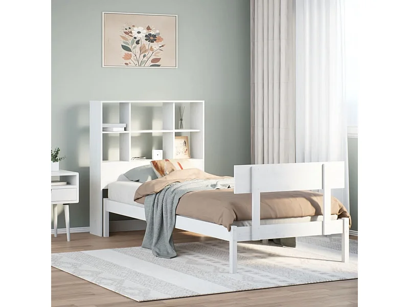 Lit bibliothèque sans matelas blanc 90x200cm bois de pin massif