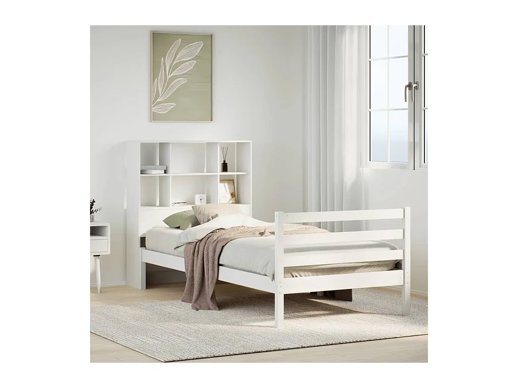 Cama con estantería sin colchón madera maciza blanco 90x200 cm
