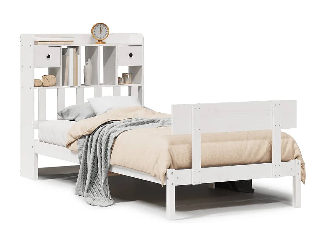 Cama con estantería sin colchón madera maciza blanca 75x190 cm