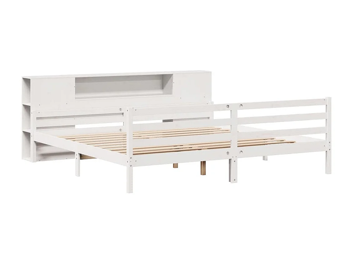 Cama con estantería sin colchón madera maciza blanca 180x200 cm