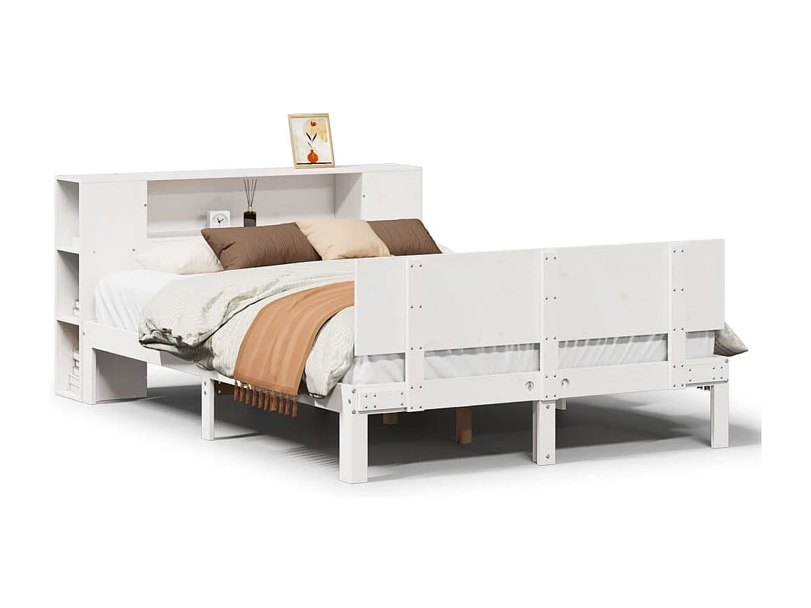 Cama com estante sem colchão 120x190 cm pinho maciço branco