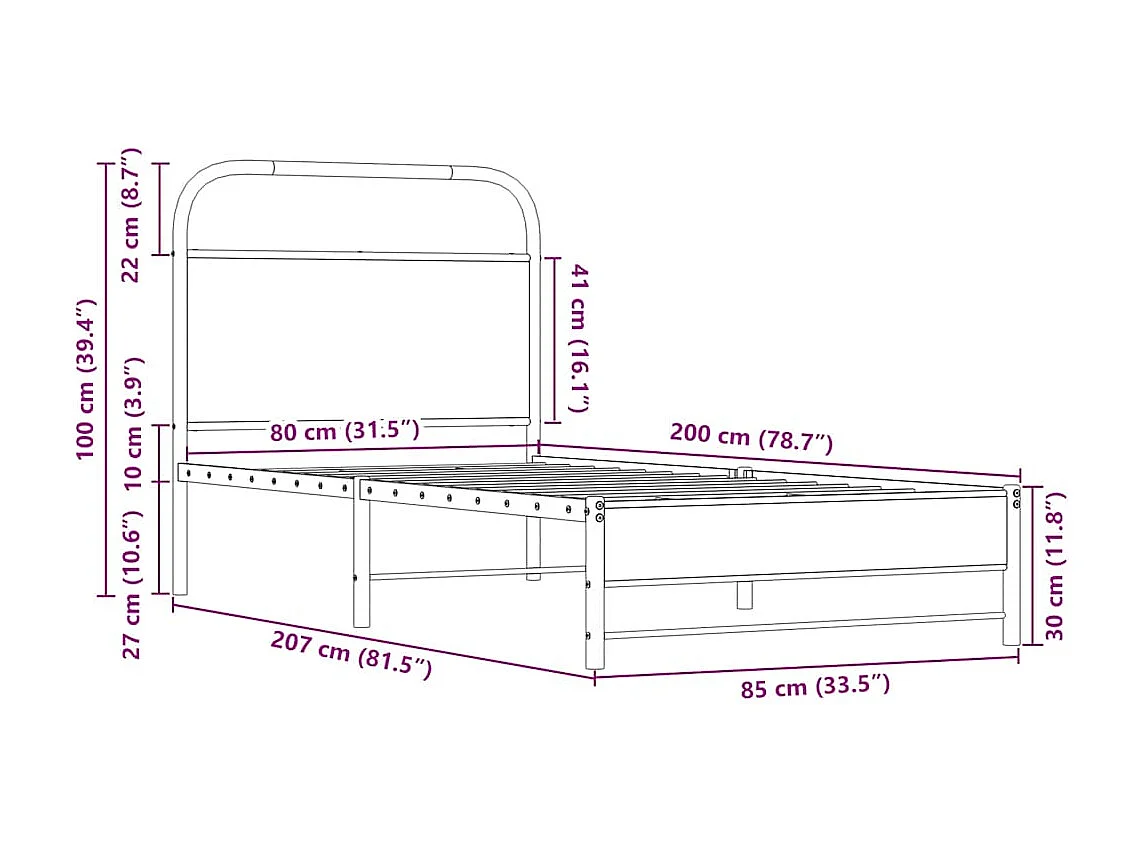 Cadre de lit sans matelas 80x200cm chêne sonoma bois ingénierie
