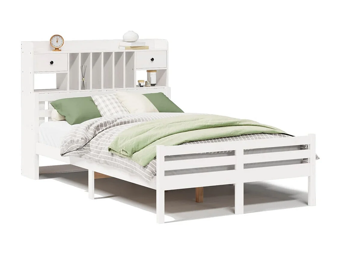 Cama con estantería sin colchón madera maciza blanca 135x190 cm