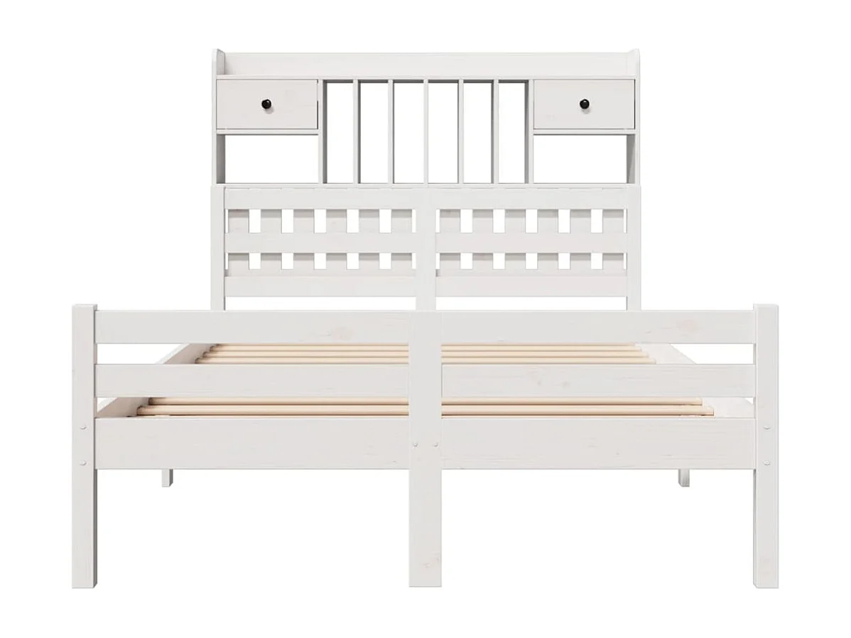 Cama con estantería sin colchón madera maciza blanca 135x190 cm