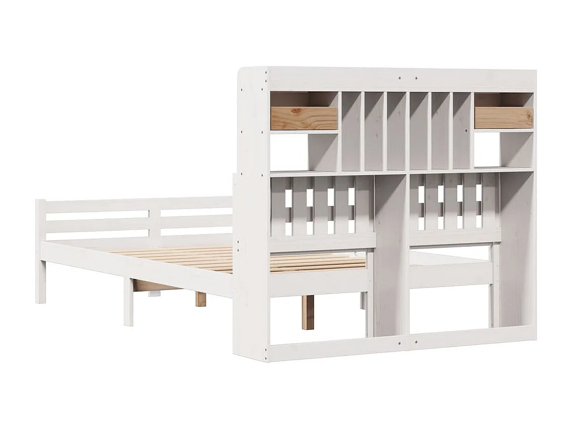 Cama con estantería sin colchón madera maciza blanca 135x190 cm