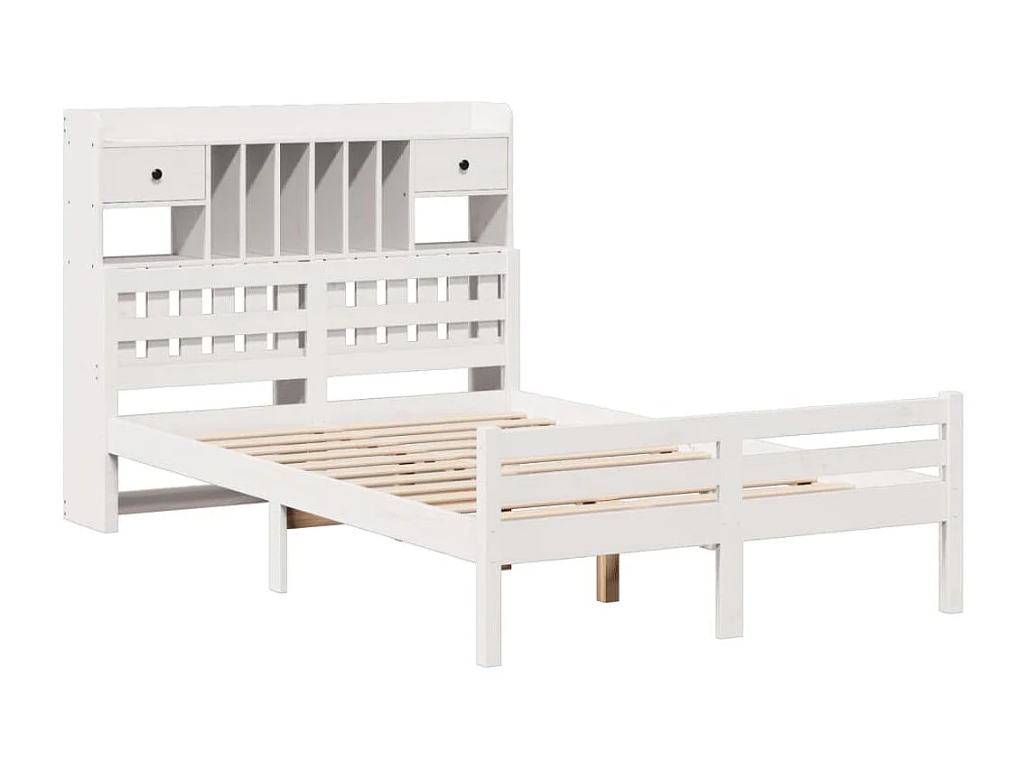 Cama con estantería sin colchón madera maciza blanca 135x190 cm