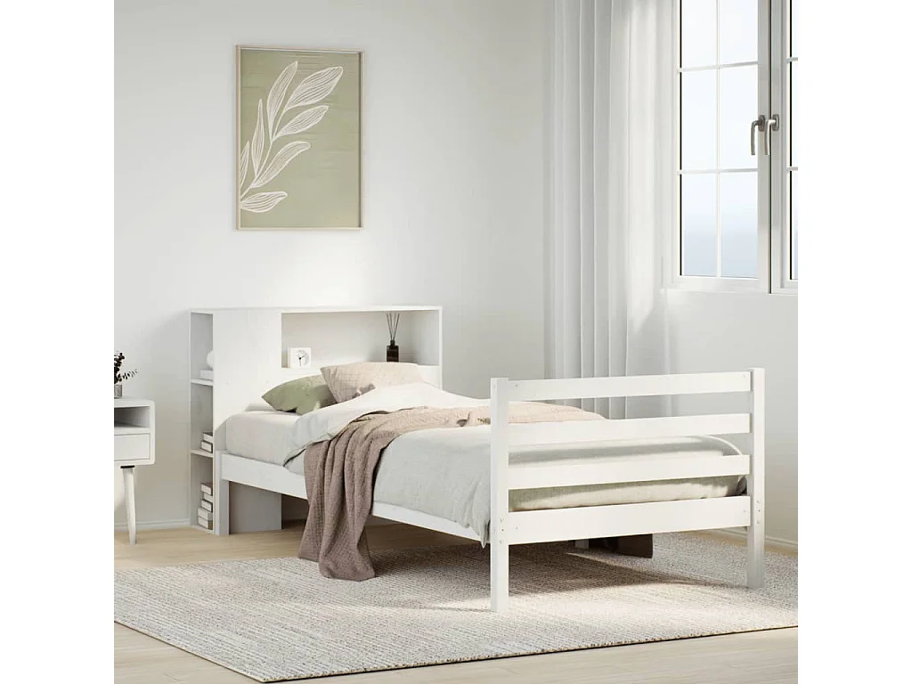 Cama com estante sem colchão 75x190 cm pinho maciço branco
