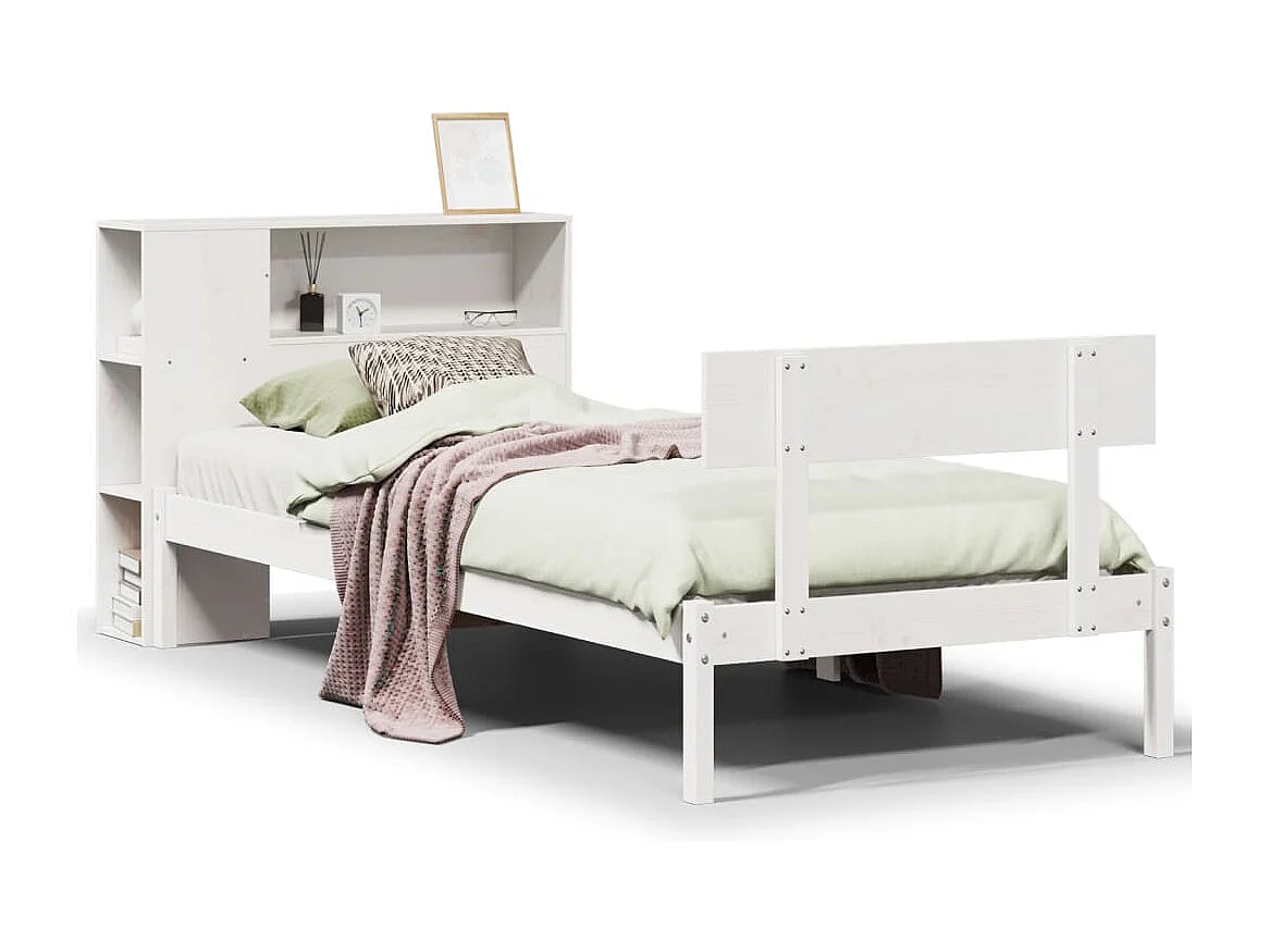 Cama com estante sem colchão 75x190 cm pinho maciço branco