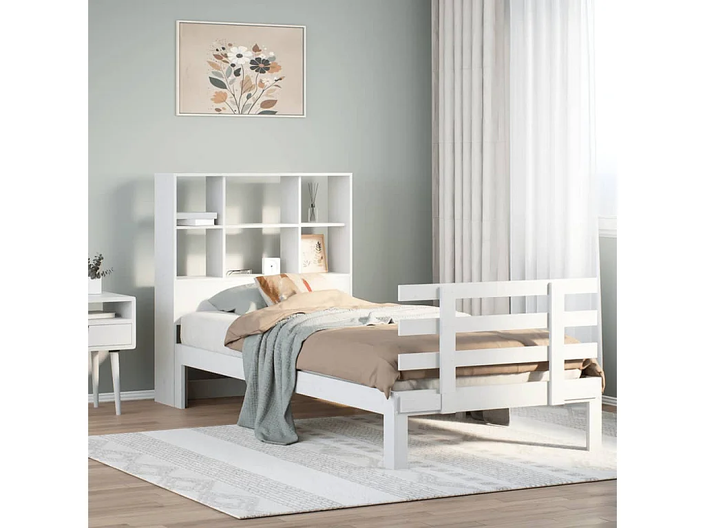 Cama com estante sem colchão 90x200 cm pinho maciço branco