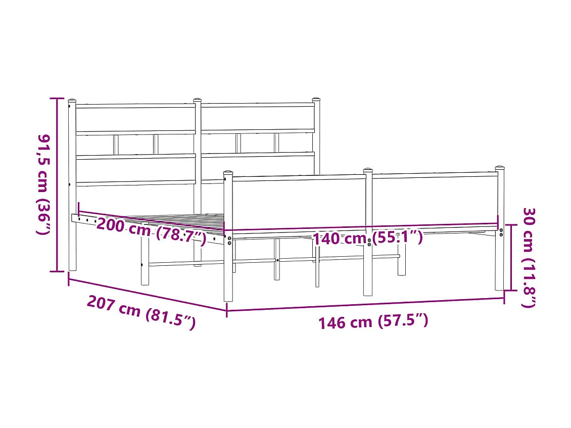 Estructura de cama sin colchón madera marrón roble 140x200 cm