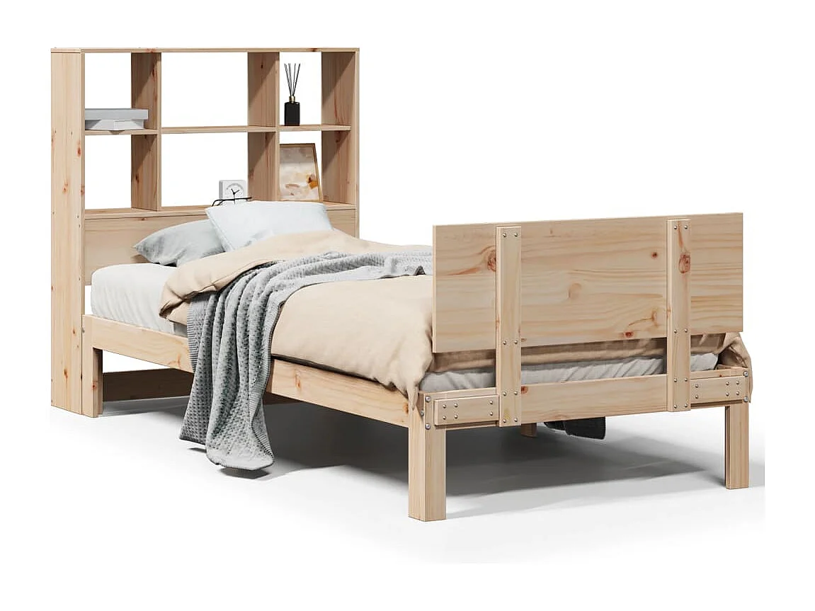 Cama con estantería sin colchón madera maciza de pino 90x190 cm