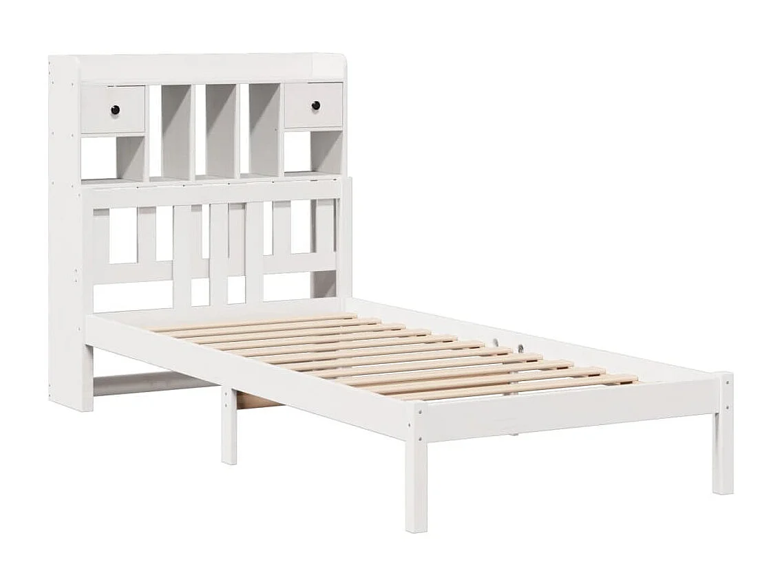 Lit bibliothèque sans matelas blanc 90x200cm bois de pin massif