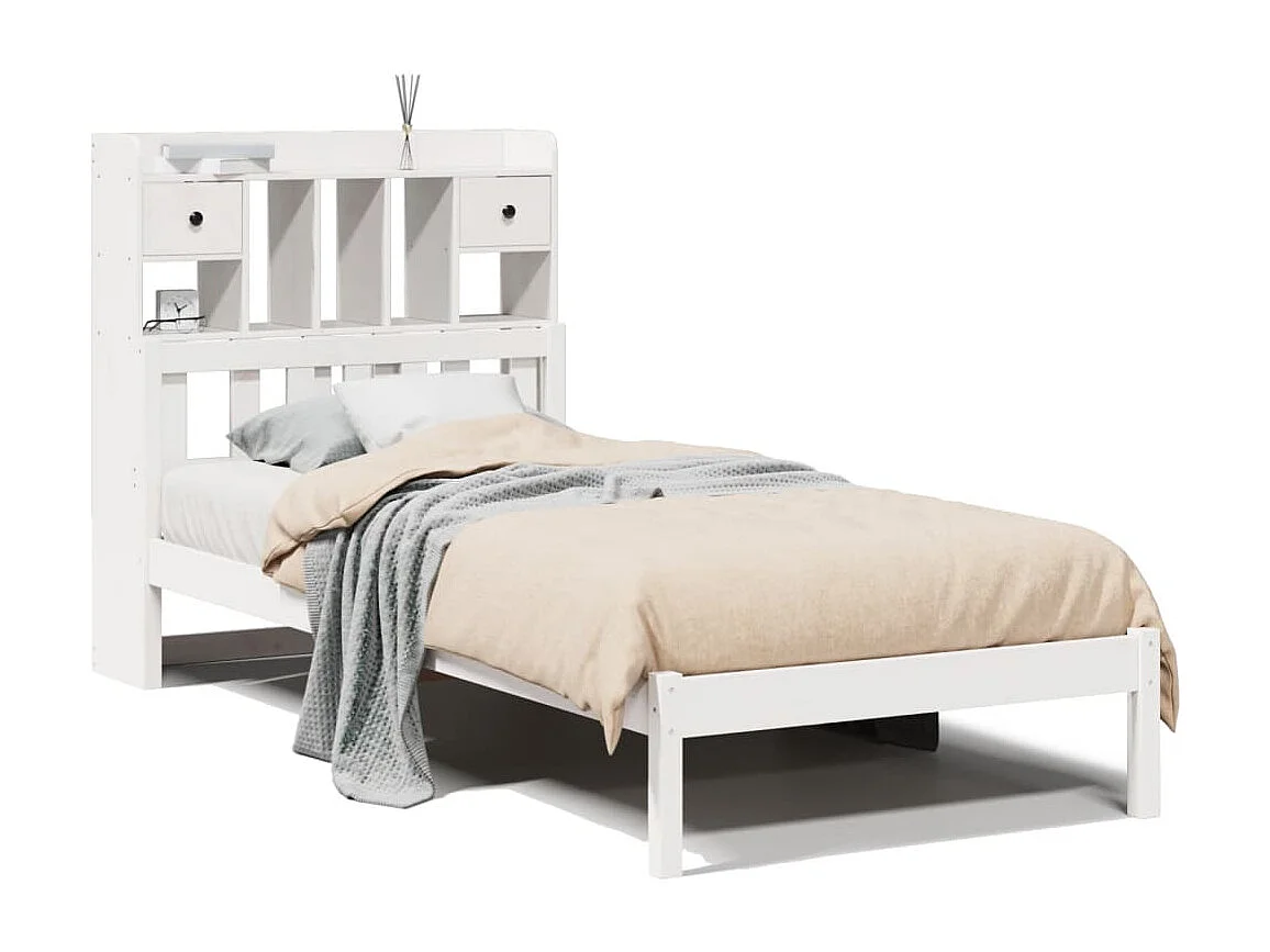 Cama con estantería sin colchón madera maciza blanco 90x200 cm