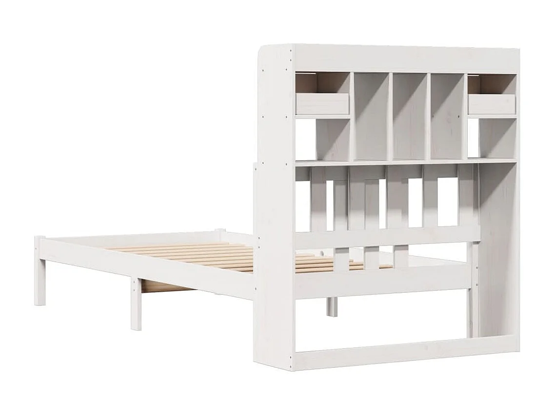 Cama con estantería sin colchón madera maciza blanco 90x200 cm