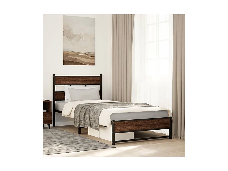 Cadre de lit en métal sans matelas chêne marron 100x190 cm