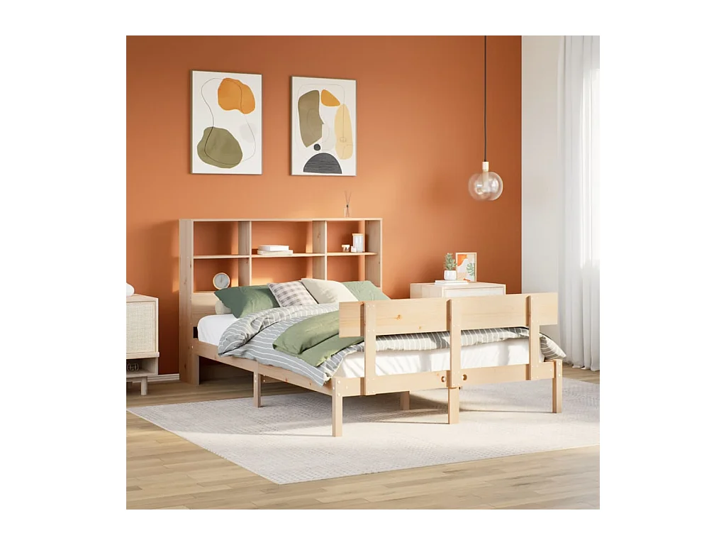 Cama con estantería sin colchón madera maciza de pino 120x190cm