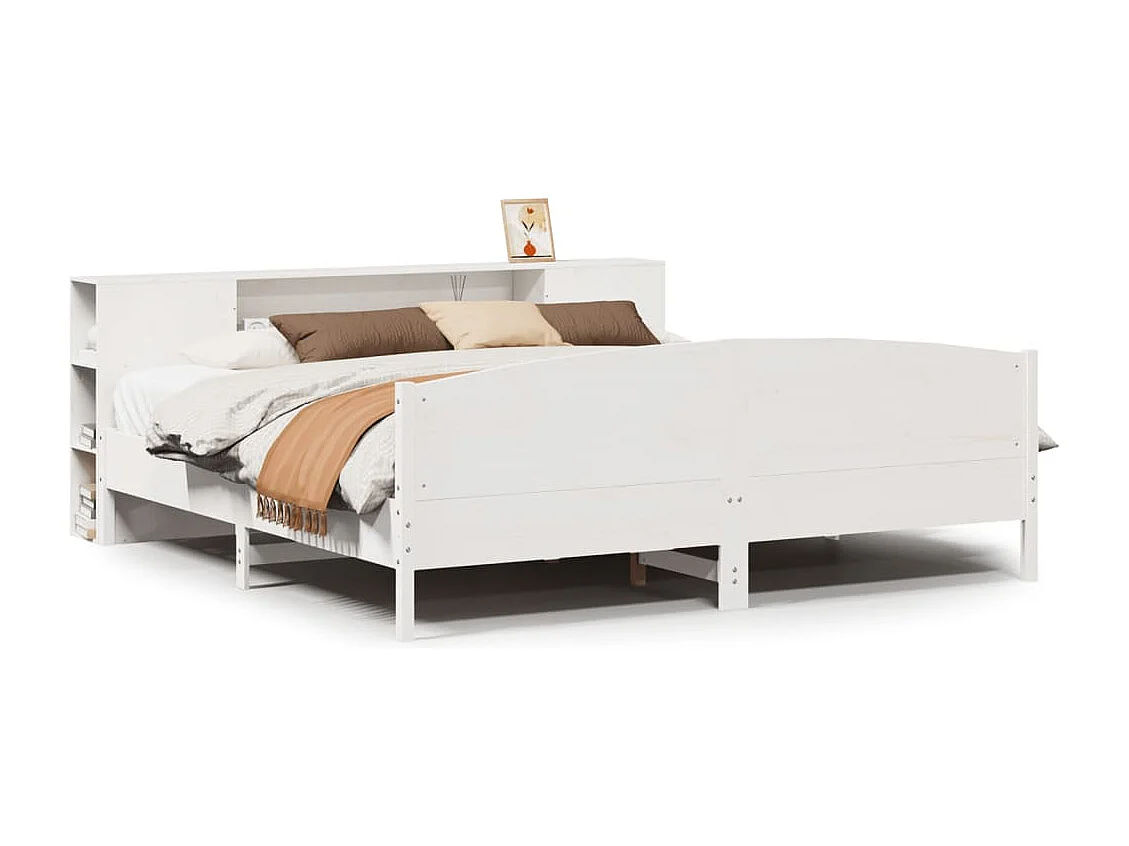 Lit bibliothèque sans matelas blanc 180x200 cm bois pin massif