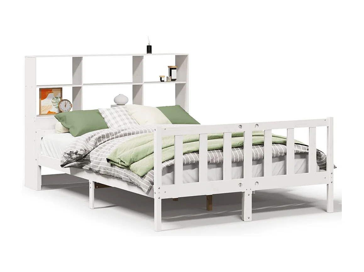 Cama con estantería sin colchón madera maciza blanca 160x200 cm
