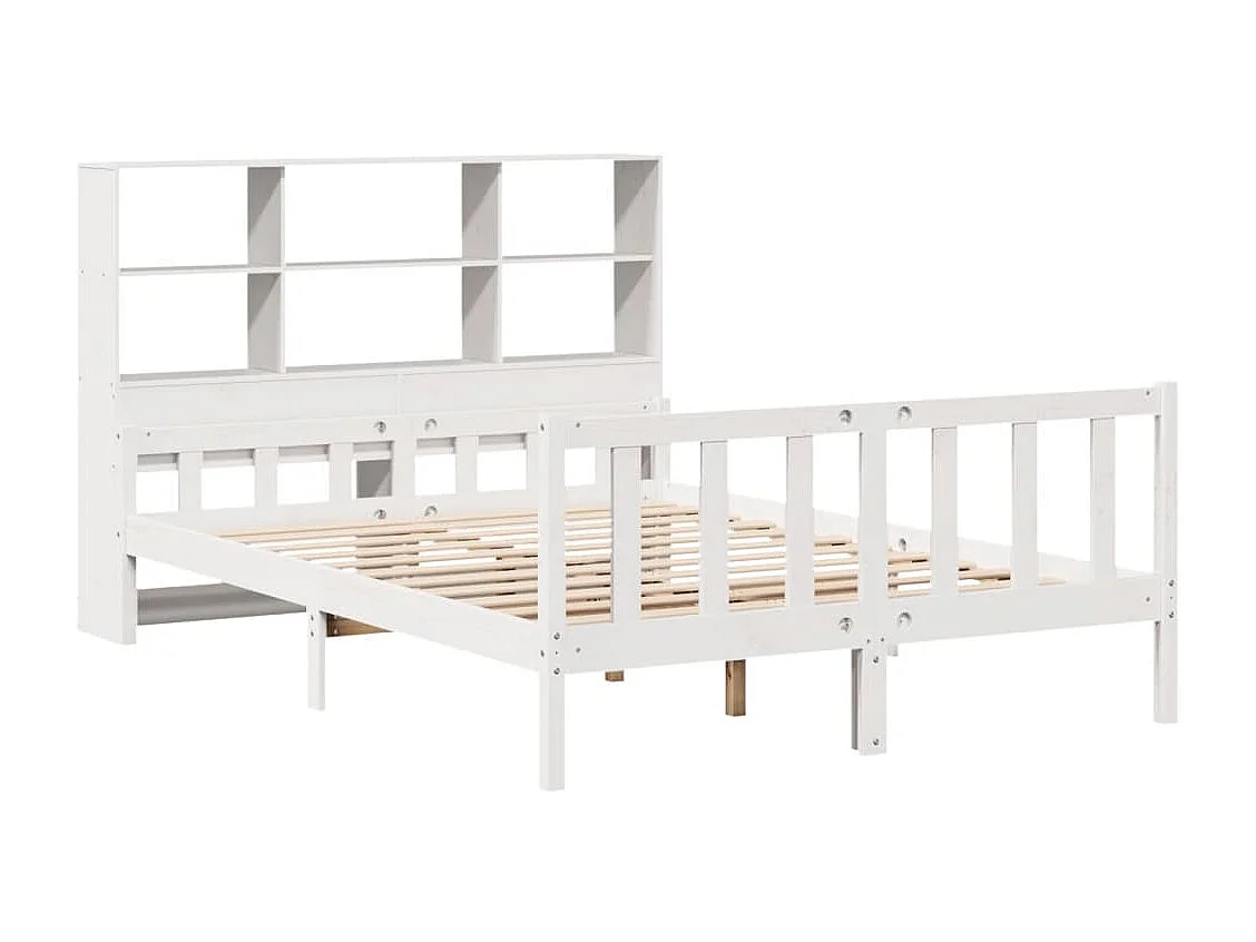 Cama con estantería sin colchón madera maciza blanca 160x200 cm
