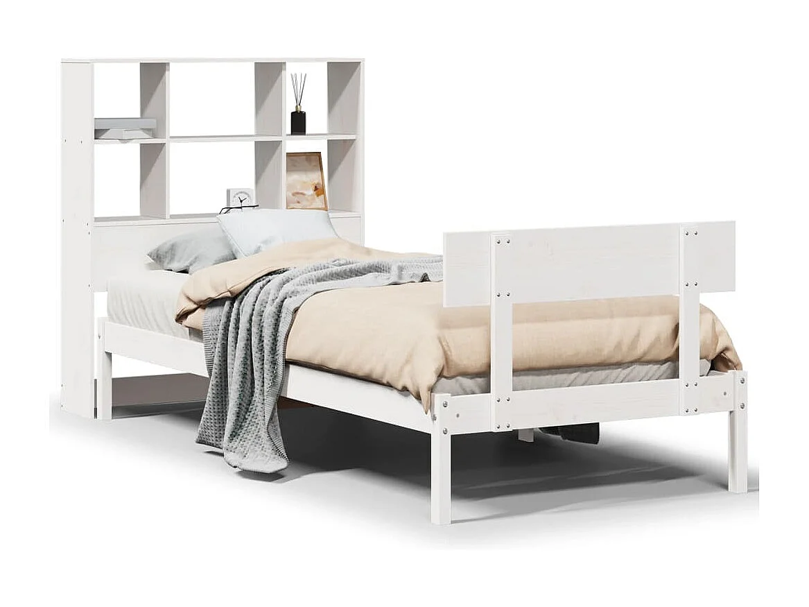 Cama com estante sem colchão 90x190 cm pinho maciço branco