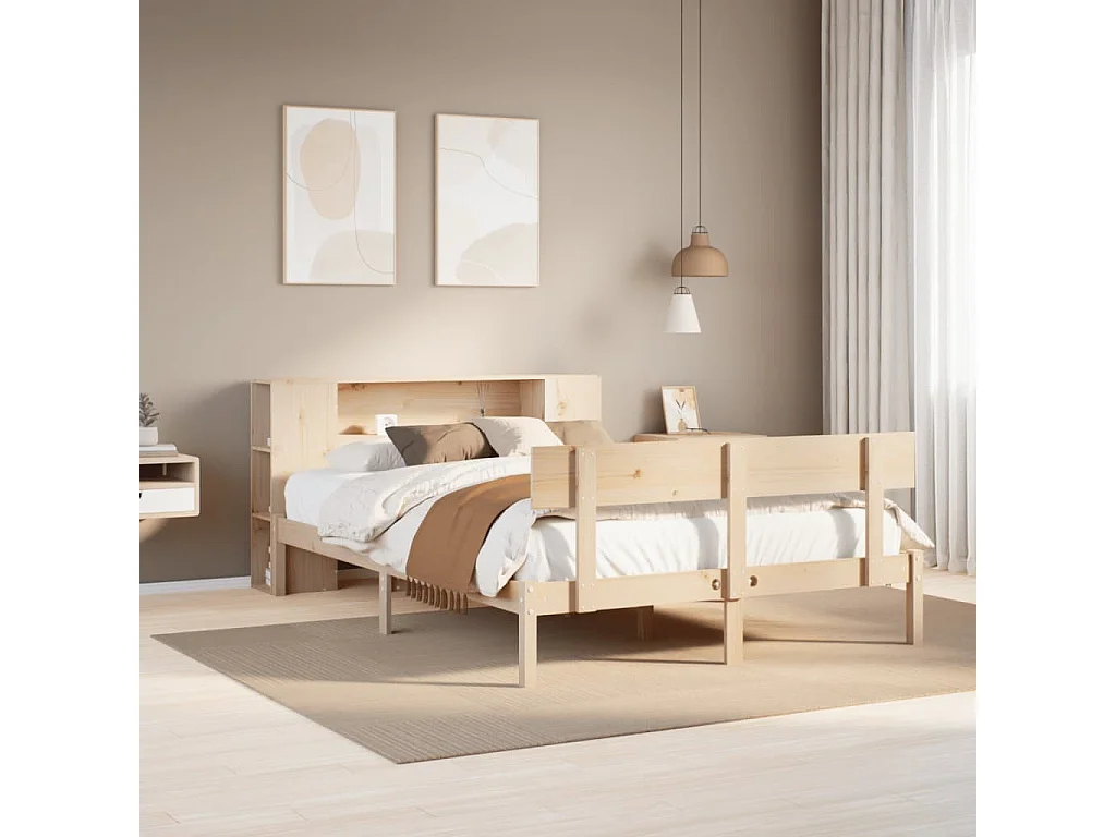 Cama con estantería sin colchón madera maciza de pino 150x200cm