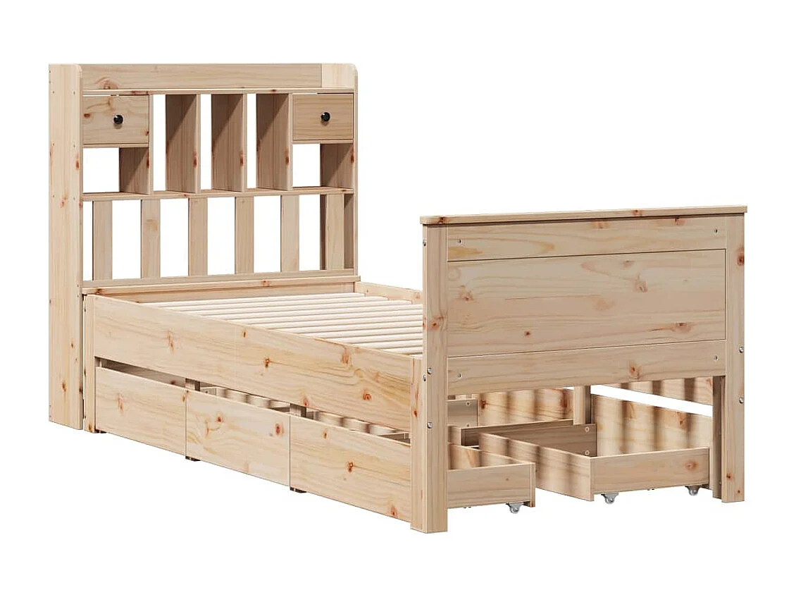 Cama con estantería sin colchón madera maciza de pino 100x200cm