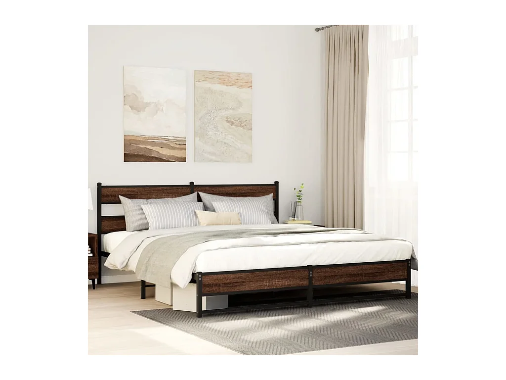 Cadre de lit en métal sans matelas chêne marron 183x213 cm