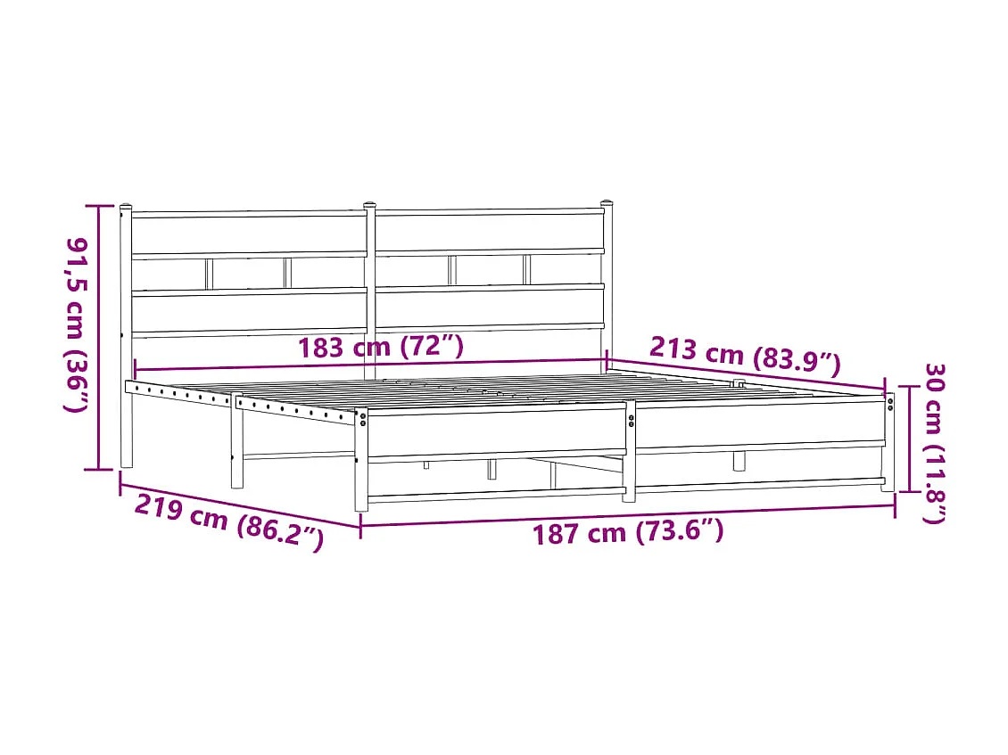 Estructura de cama sin colchón metal roble marrón 183x213 cm