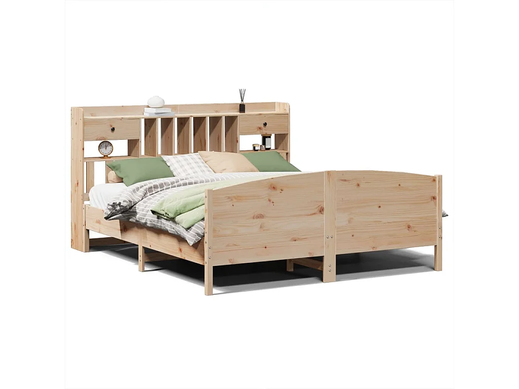 Lit bibliothèque sans matelas 180x200 cm bois massif de pin