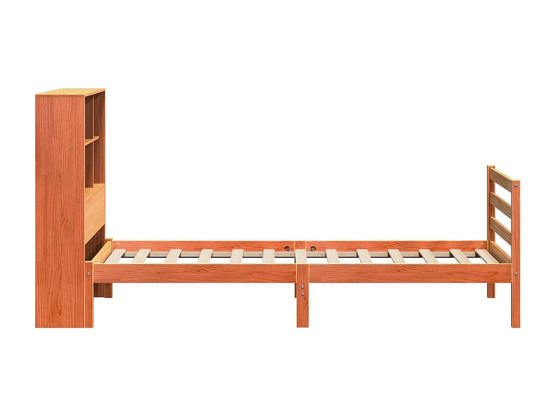 Lit bibliothèque sans matelas cire marron 90x200 cm bois massif