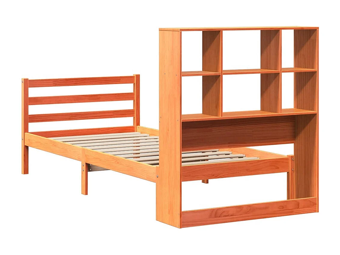 Lit bibliothèque sans matelas cire marron 90x200 cm bois massif