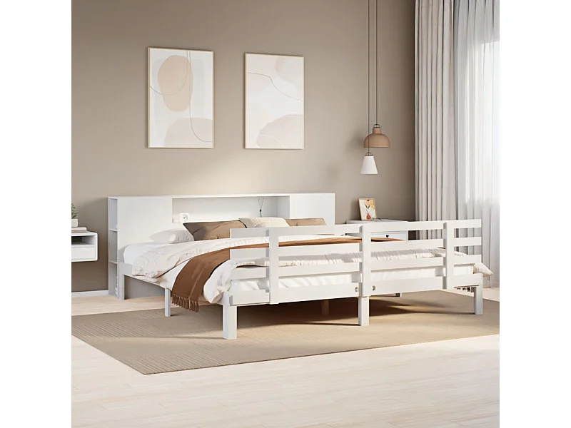 Cama con estantería sin colchón madera maciza blanca 180x200 cm