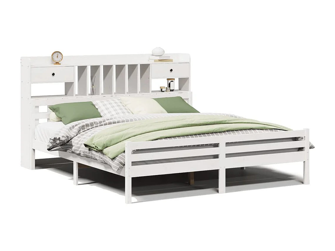 Cama com estante sem colchão 180x200 cm pinho maciço branco