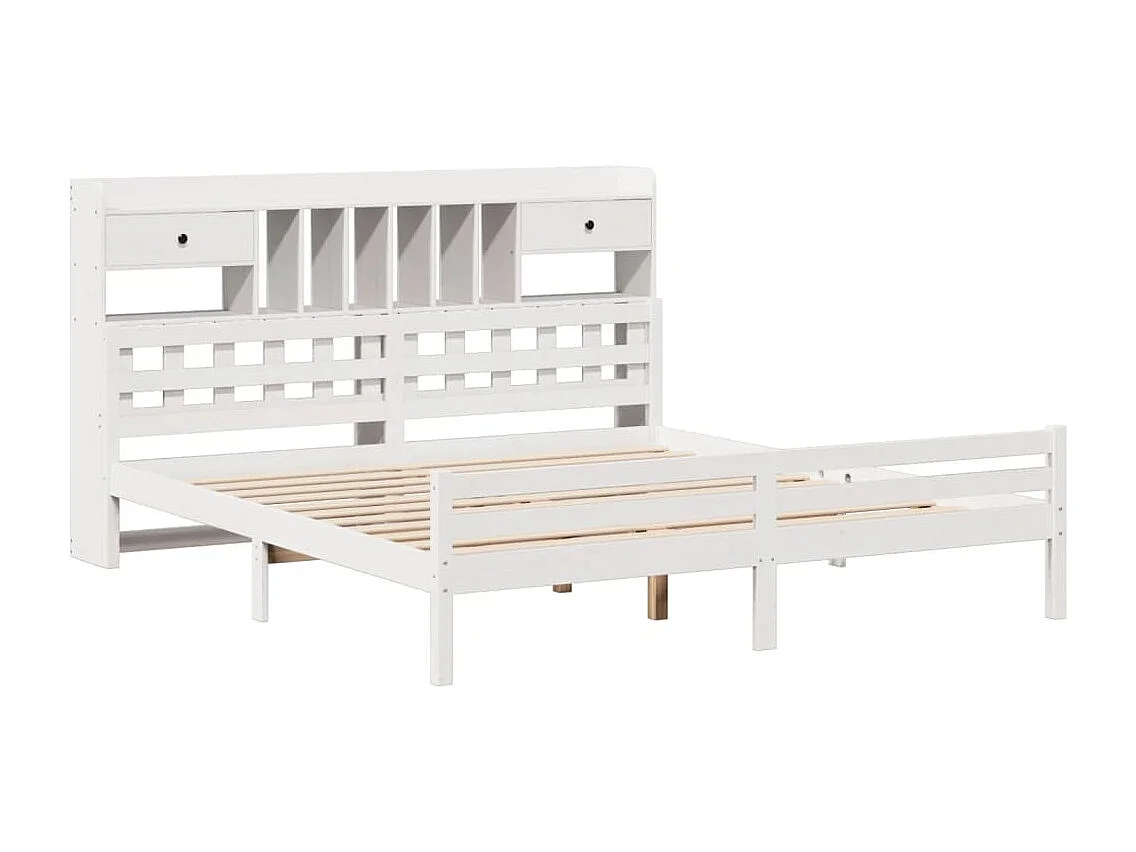 Cama com estante sem colchão 180x200 cm pinho maciço branco