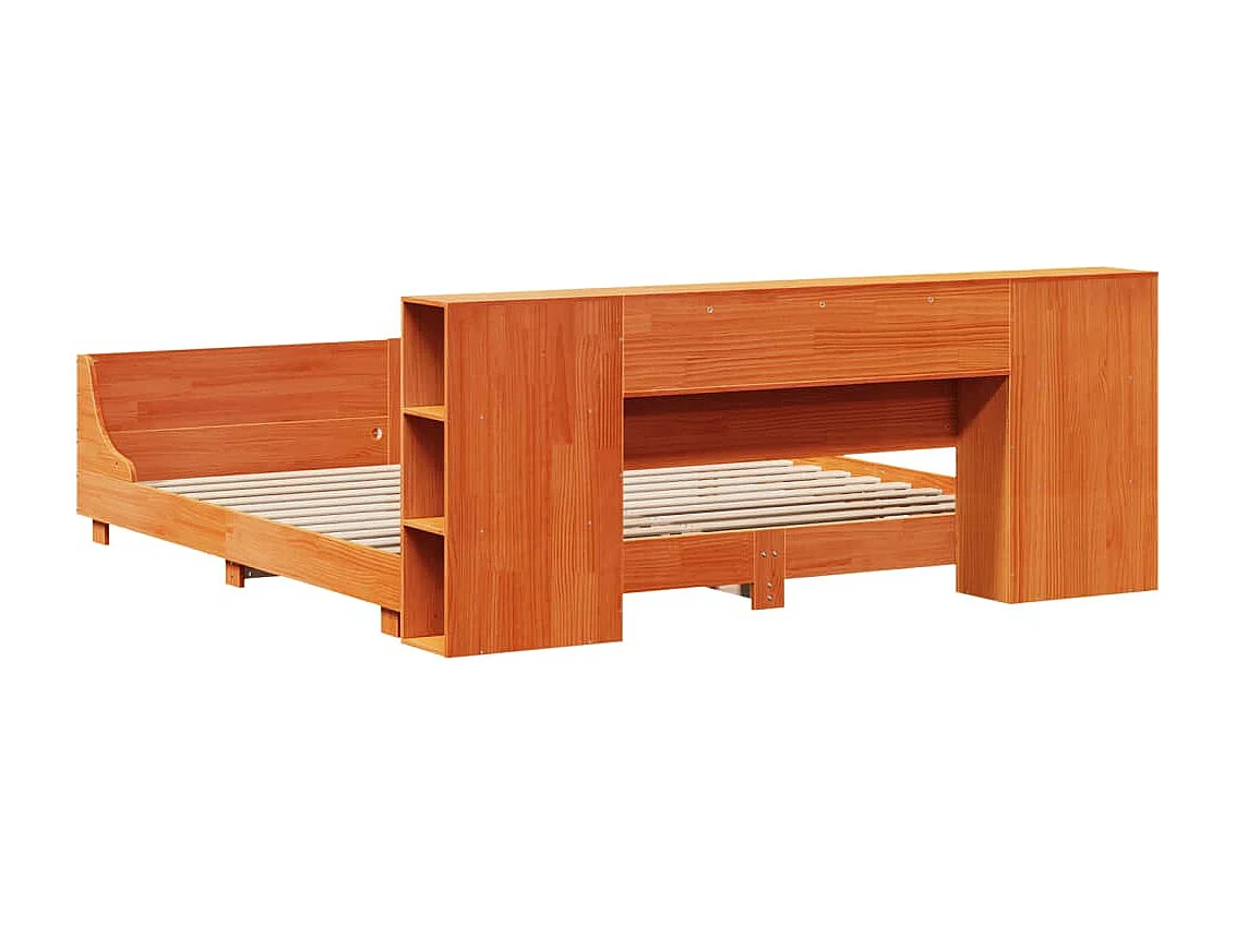 Cama sin colchón madera maciza de pino marrón cera 180x200 cm