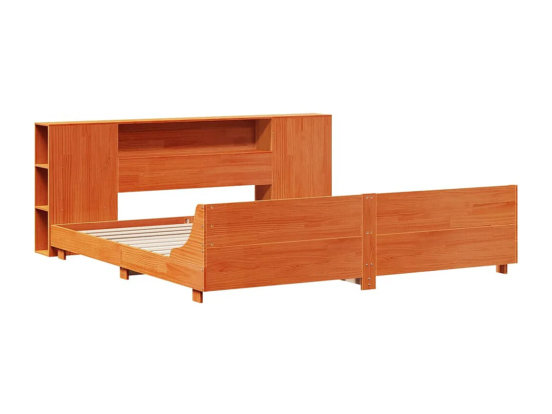 Cama sin colchón madera maciza de pino marrón cera 180x200 cm