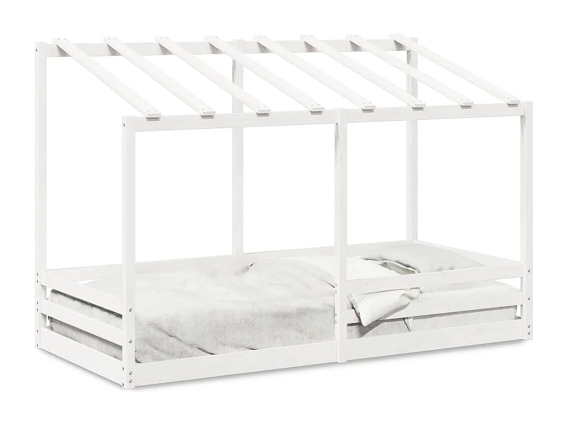Cama infantil con techo madera maciza pino blanca 100x200 cm