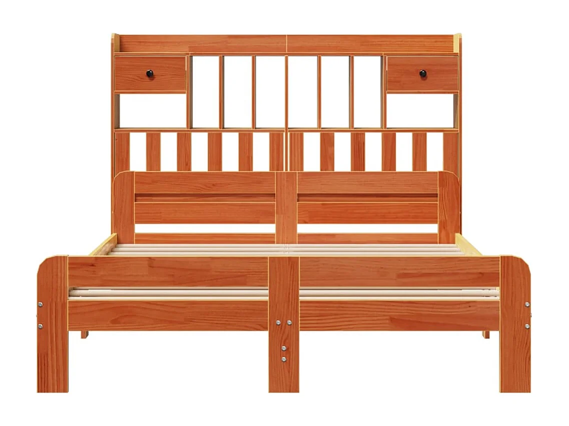 Cama con estantería sin colchón madera maciza marrón 150x200 cm