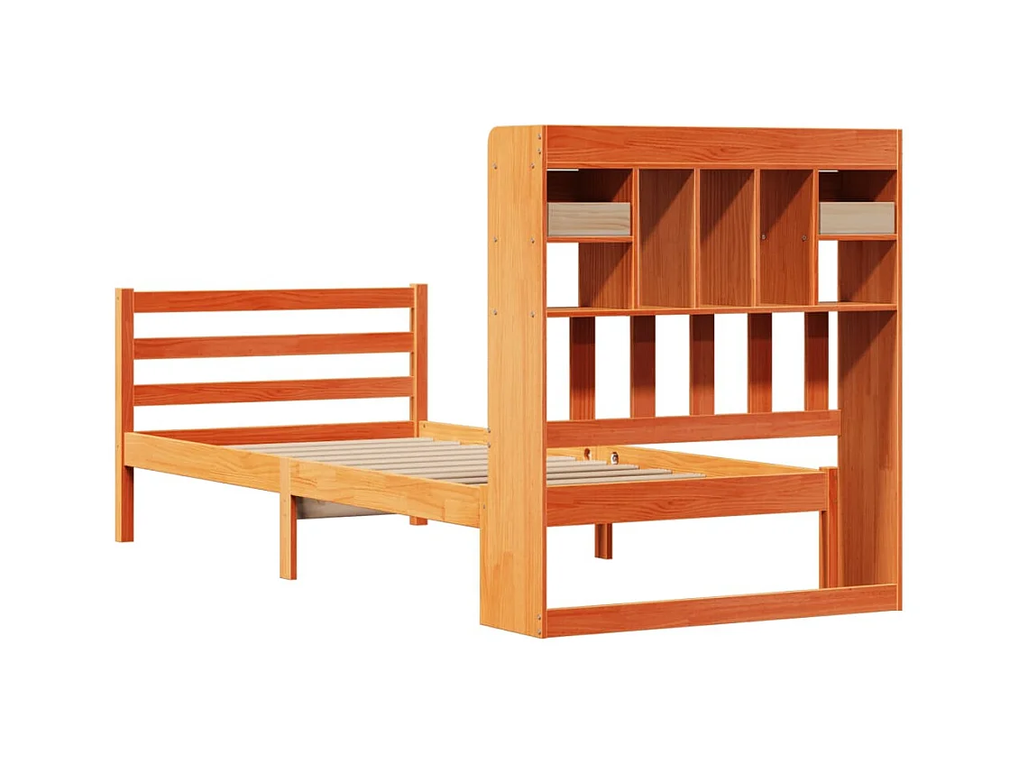 Cama com estante sem colchão 100x200cm pinho maciço castanho-mel