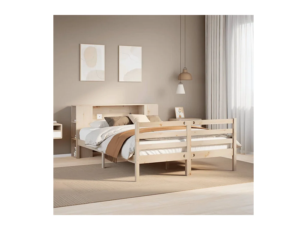 Lit bibliothèque sans matelas 135x190 cm bois de pin massif