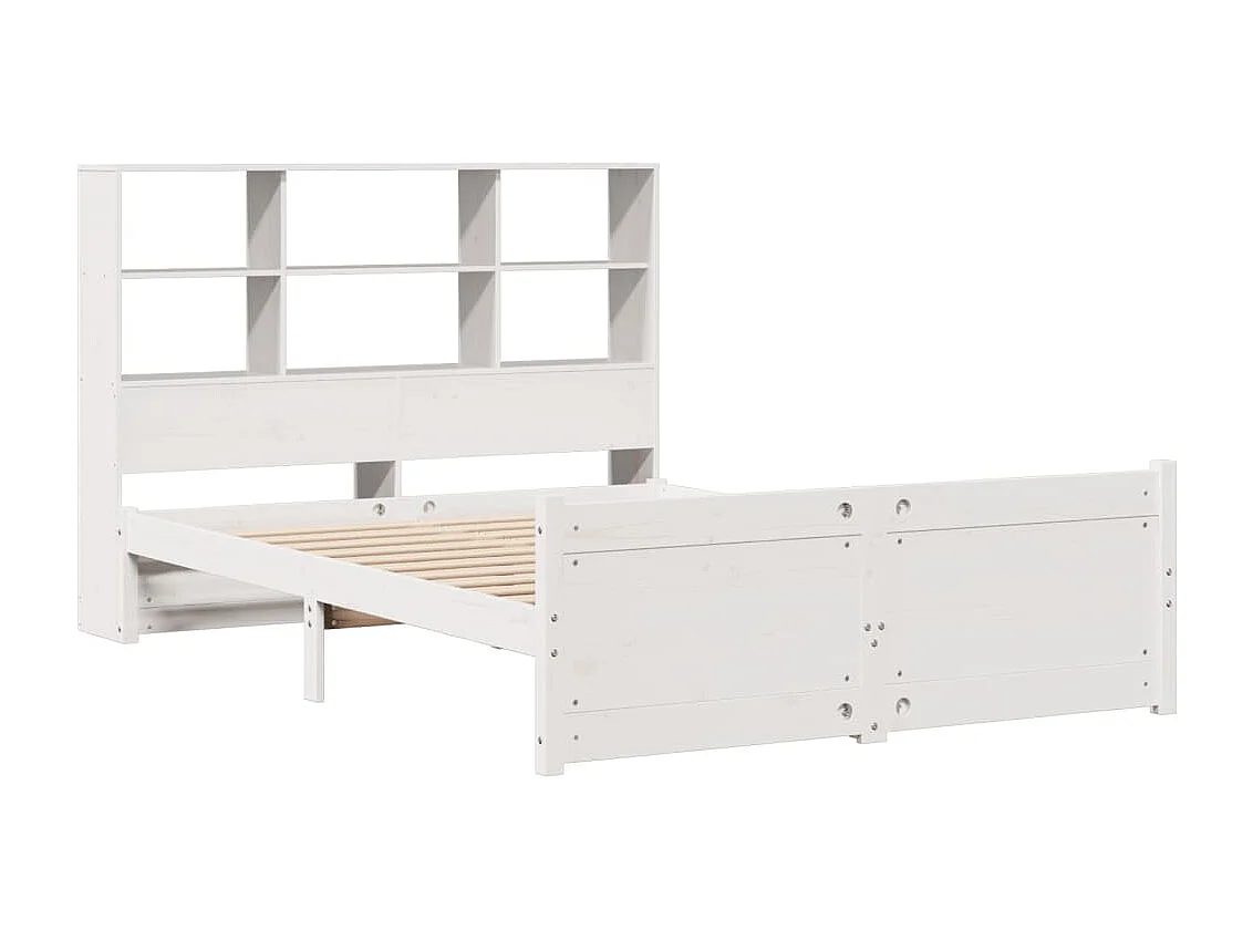 Lit bibliothèque sans matelas blanc 140x190 cm bois pin massif